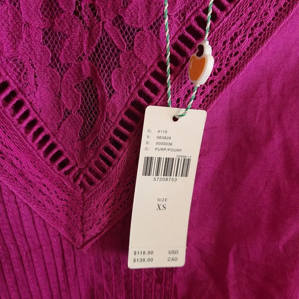 Anthropologie Top Kelsie Peasant Blouse Farm Rio NWT XS Puff Sleeve Lace Boho - Picture 3 of 5